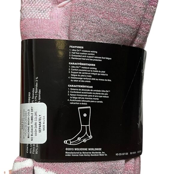 Harley-Davidson Heathered Pink All Weather Socks, 2 Pairs, Size M, NWT - Picture 4 of 5